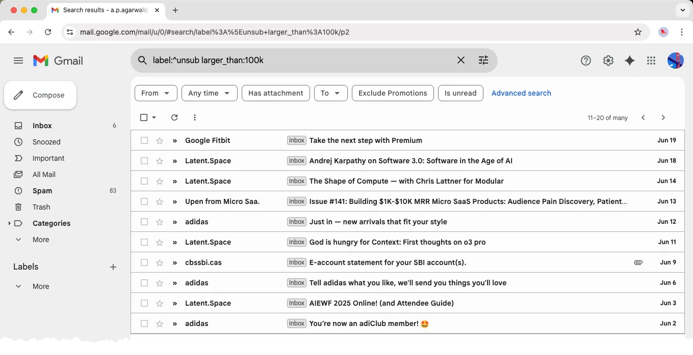 Find Bulk Emails in Gmail