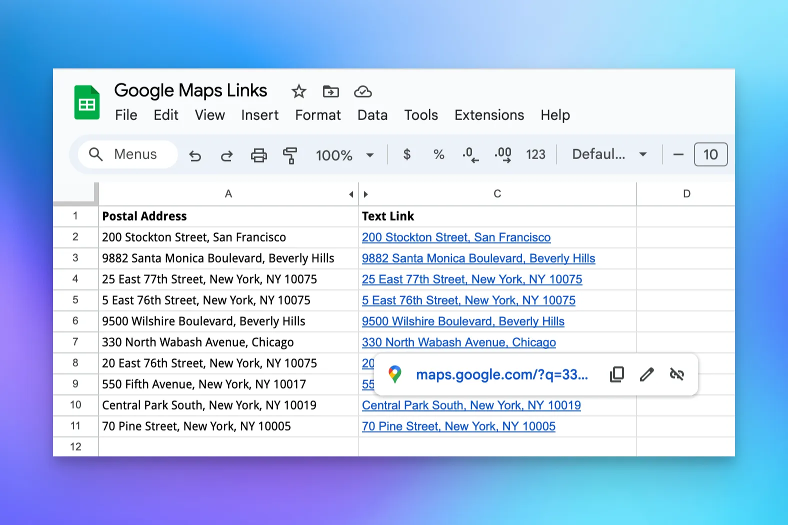 Clickable Address in Google Sheets
