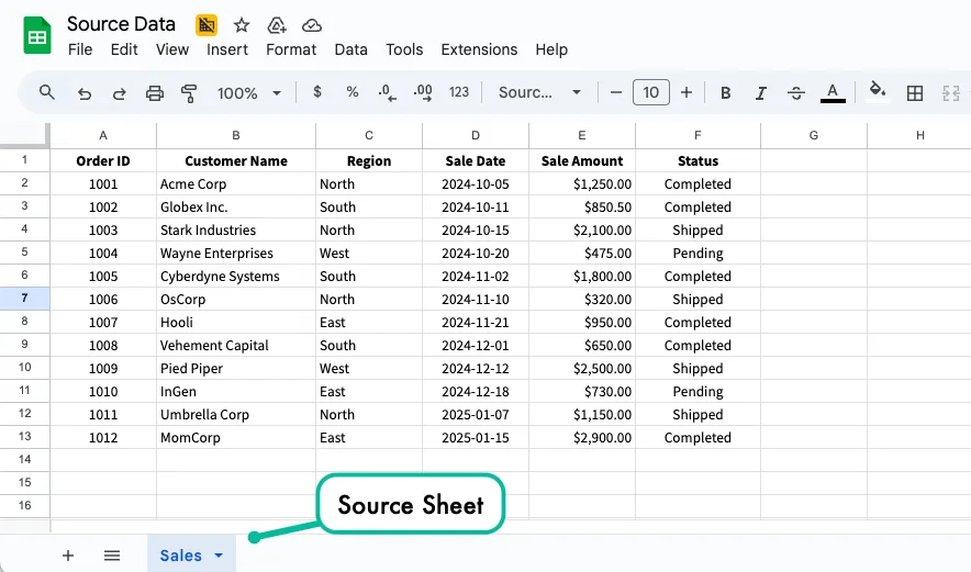 Sample Google Sheets Data