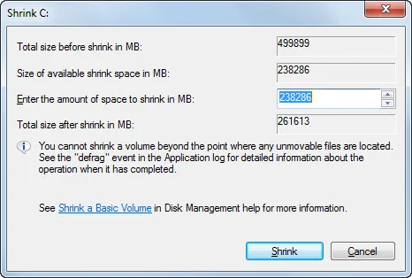 Disk Volume Size Disk Volume Size