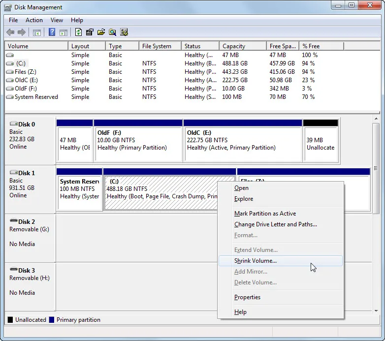 Shrink Windows Volume Shrink Windows Volume