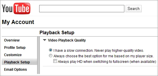 YouTube Playback Setup YouTube Playback Setup